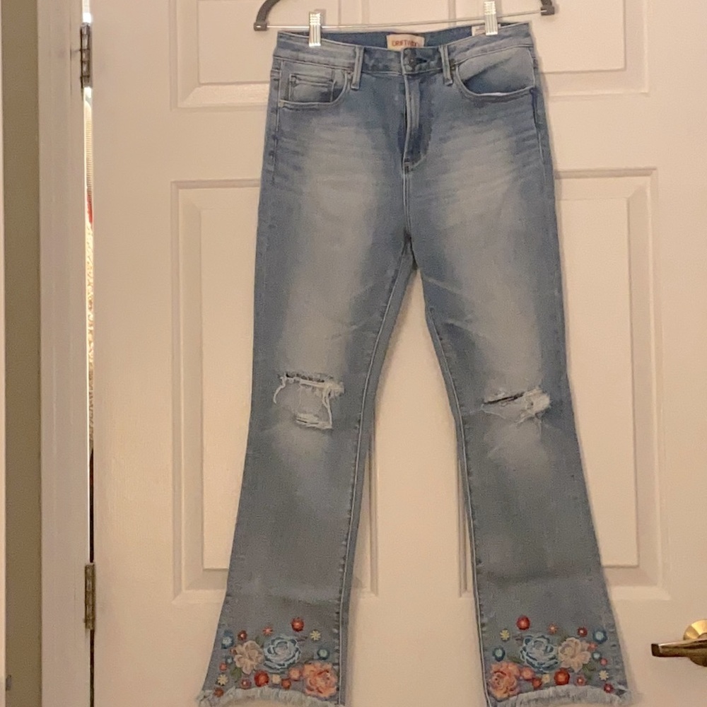 Driftwood denim with floral hem detail